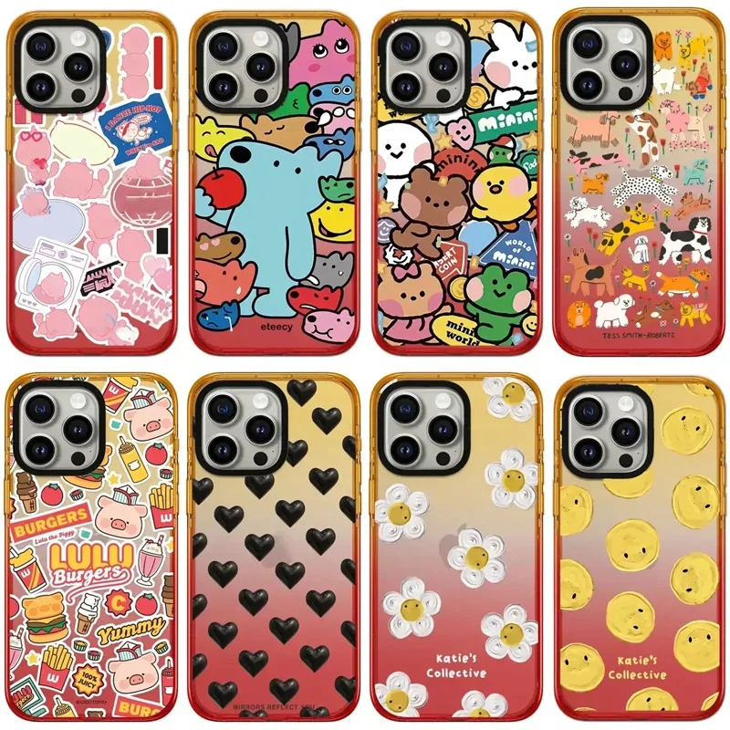 

Peach Gradient Border 2.0 Acrylic Cartoon Animals Engraved Letters Phone Case Cover for iPhone 11 12 13 14 15 Pro Max Case