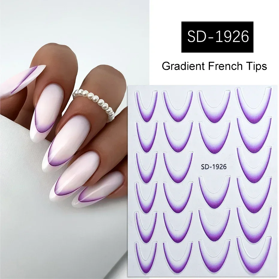 Gradient French Line Nail Stickers Decals Purple Pink Blue 3D French Tips Manicure Nail Art Gel Sliders Decorations Accessories