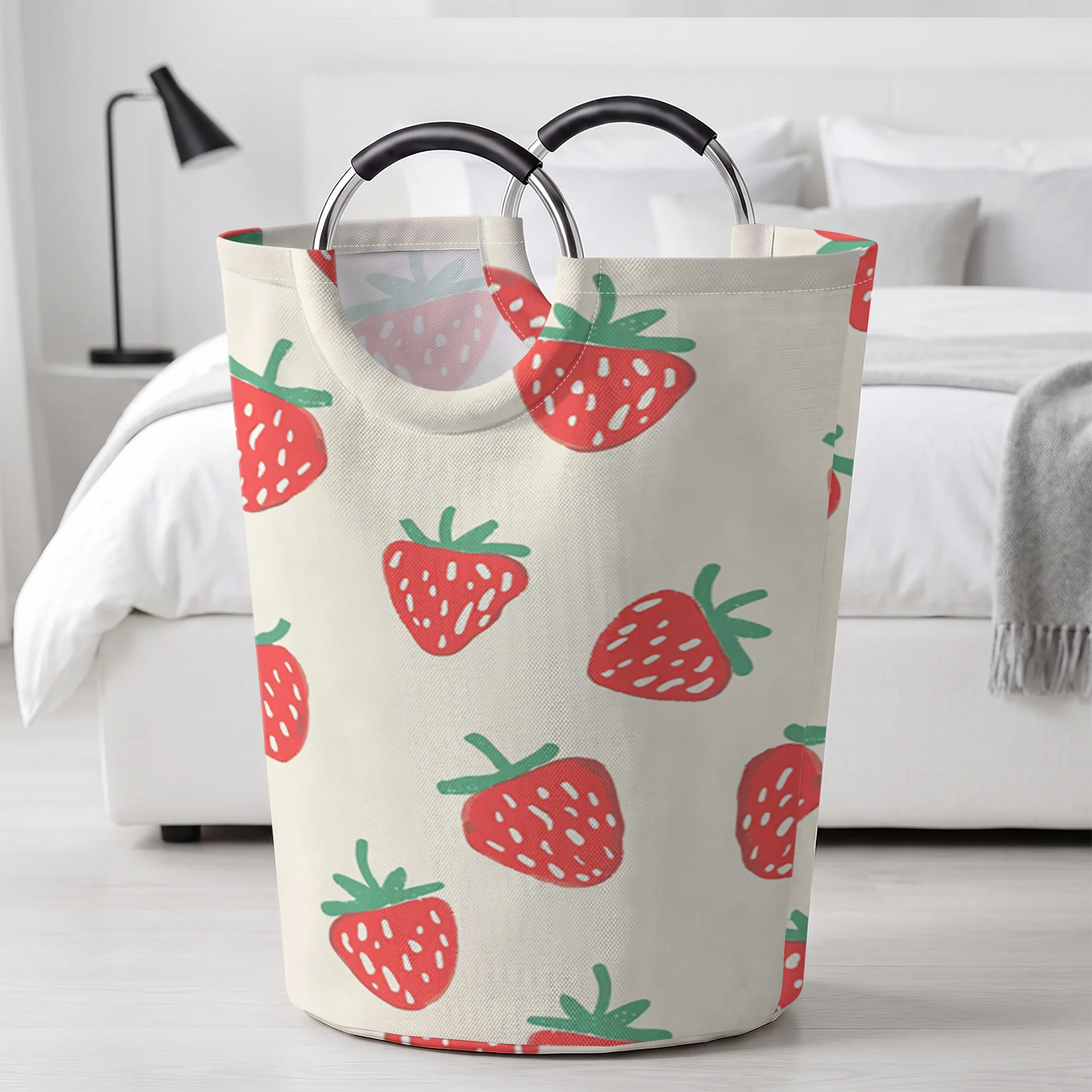 Hand Drawn Strawberry All‑Over Print Handheld Storage Basket, For Laundry, Bedroom & Home Sundries Storage