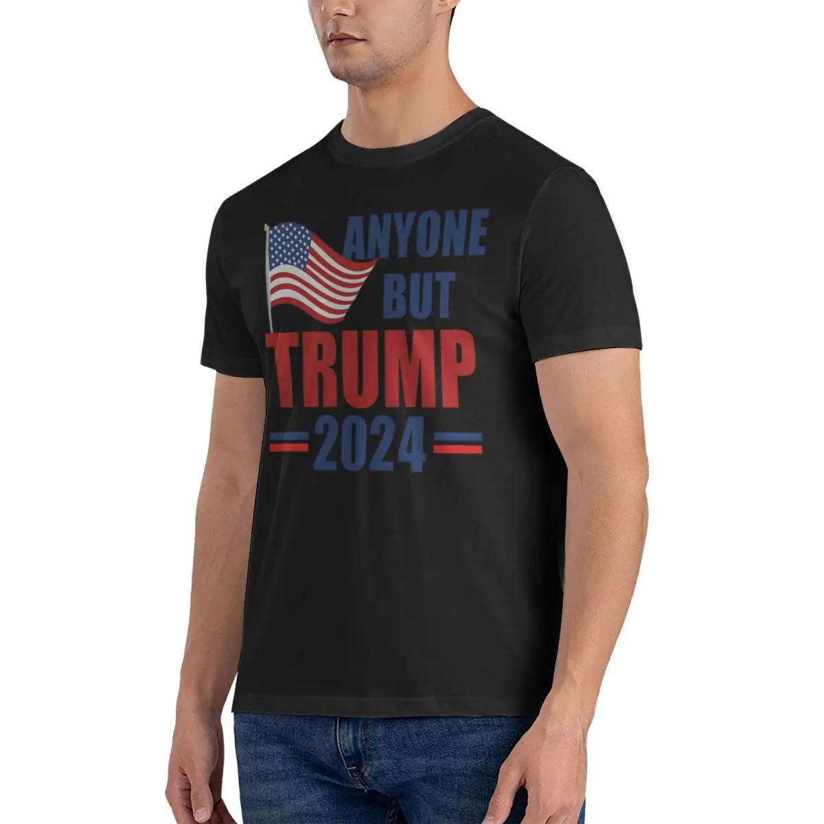 Anyone But Trump 2024 Sticker T Shirt Men 100% Cotton Novelty T-Shirts O Neck Donald Trump Tees Short Sleeve Clothing NewArrival