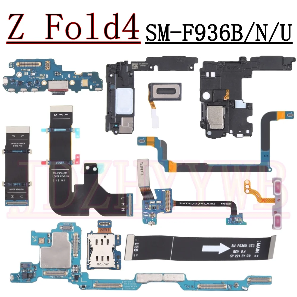 Earpiece Loudspeaker Charging Port Board For Samsung Galaxy Z Fold4 F936B/N/U Volume Spin Axis Signal Motherboard Flex Cable