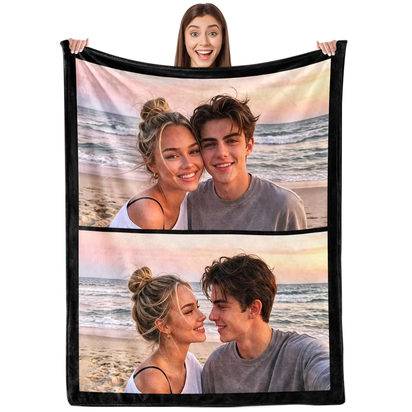 Custom Photo Flannel Throw Blanket Soft Warm For Bed Sofa Suitable All Seasons Blanket Perfect for Lover Mom Father Gift Ideas