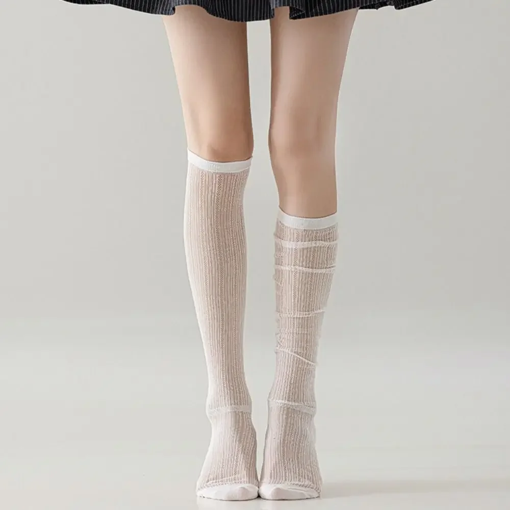 

Lolita JK Calf Mesh Socks Ultra-thin Solid Color Mid-tube Stocking Breathable Bunching Socks High Tube Stocking Lady Girls
