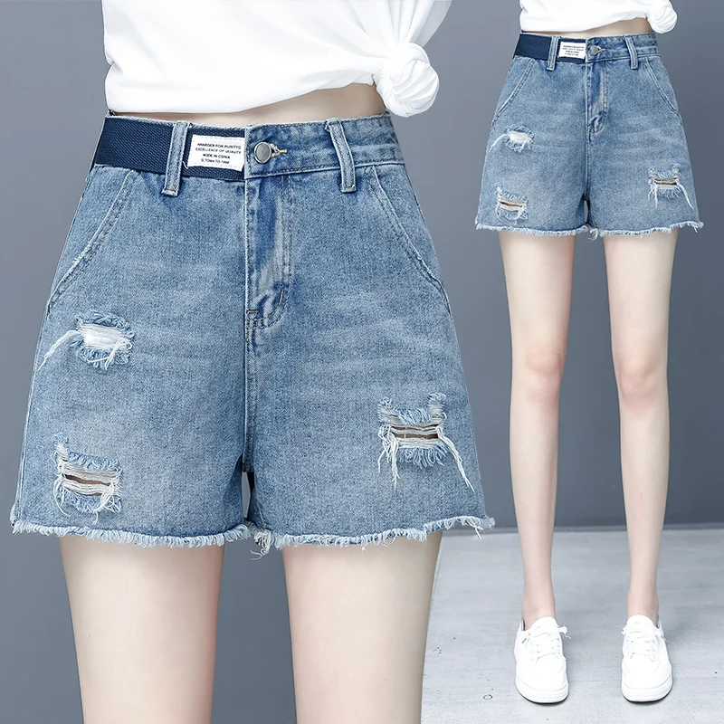 

High Waist Wide Leg Short Jeans Women's Summer New Style Casual Wear Light Weight Loose Fit A-Line Trendy Hot Pants