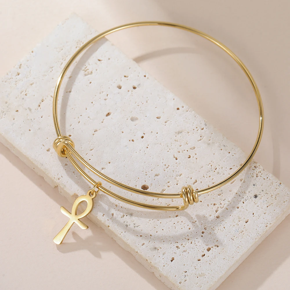 Dawapara Ankh Cross Eye of Horus Bangle Adjustable Ancient Egyptian Charm Protection Amulet Stainless Steel Jewelry - view 4