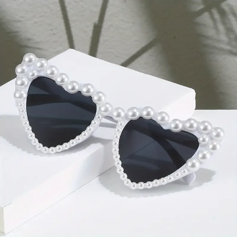 Heart Big Frame Love Inlaid Pearl fashion Ladies Sunglasses Wedding Decorative Glasses for Party Use