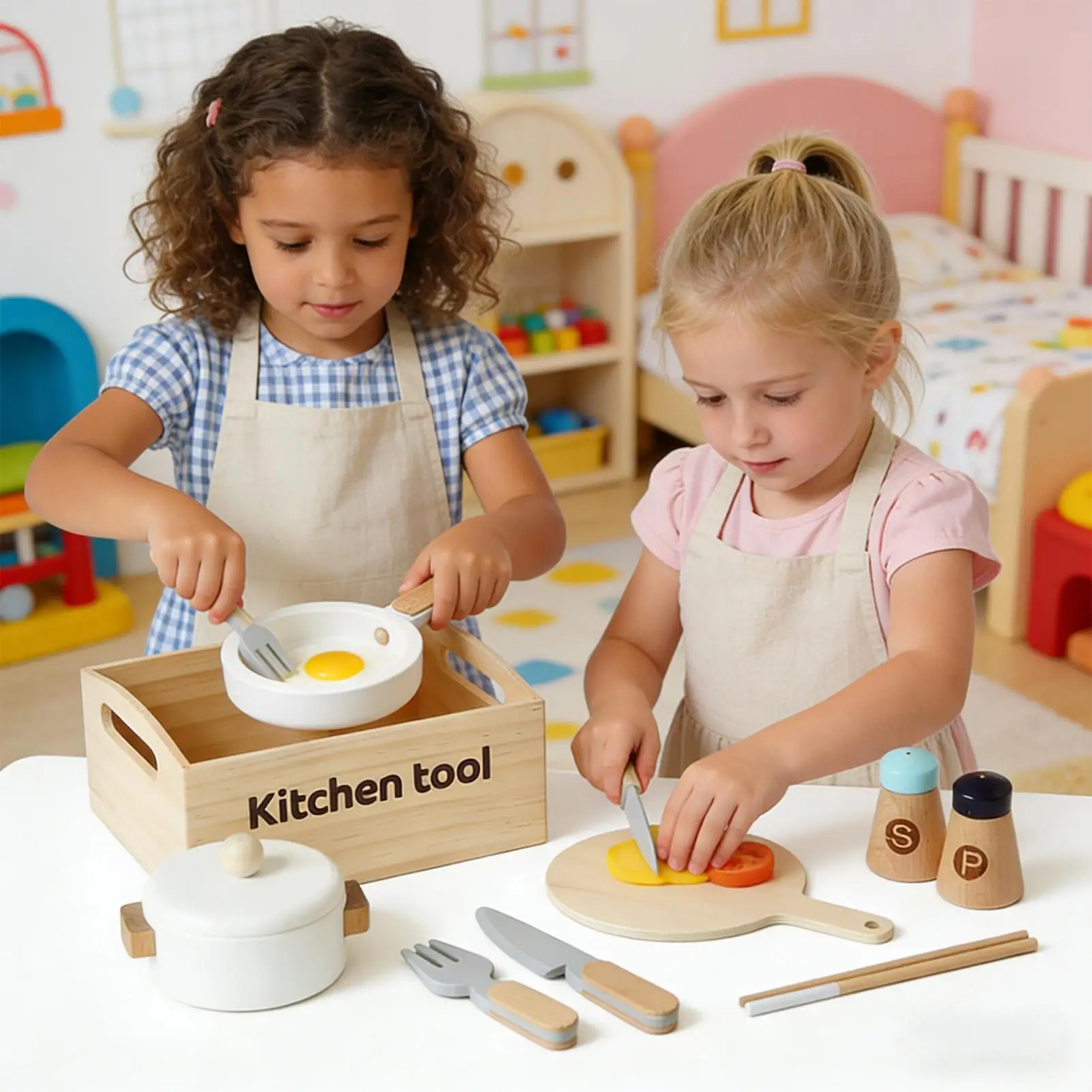 子供用おままごとキッチンセット 木製知育玩具 男の子と女の子向けの様々なキッチン用品とアクセサリーが含まれています