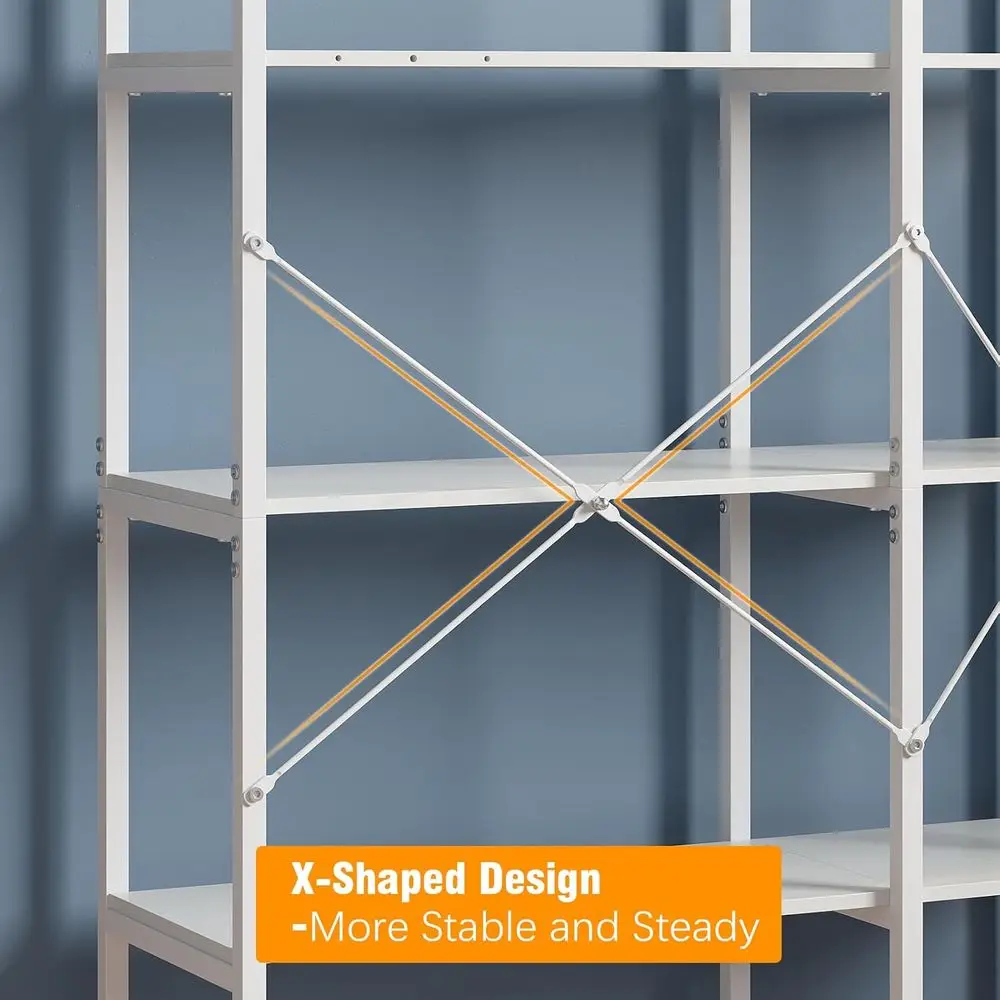 Bookshelf 5 Tier Deformable Corner Bookcase Free Standing Modern Industrial Book Storage Display Book Shelf for Bedroom Living R