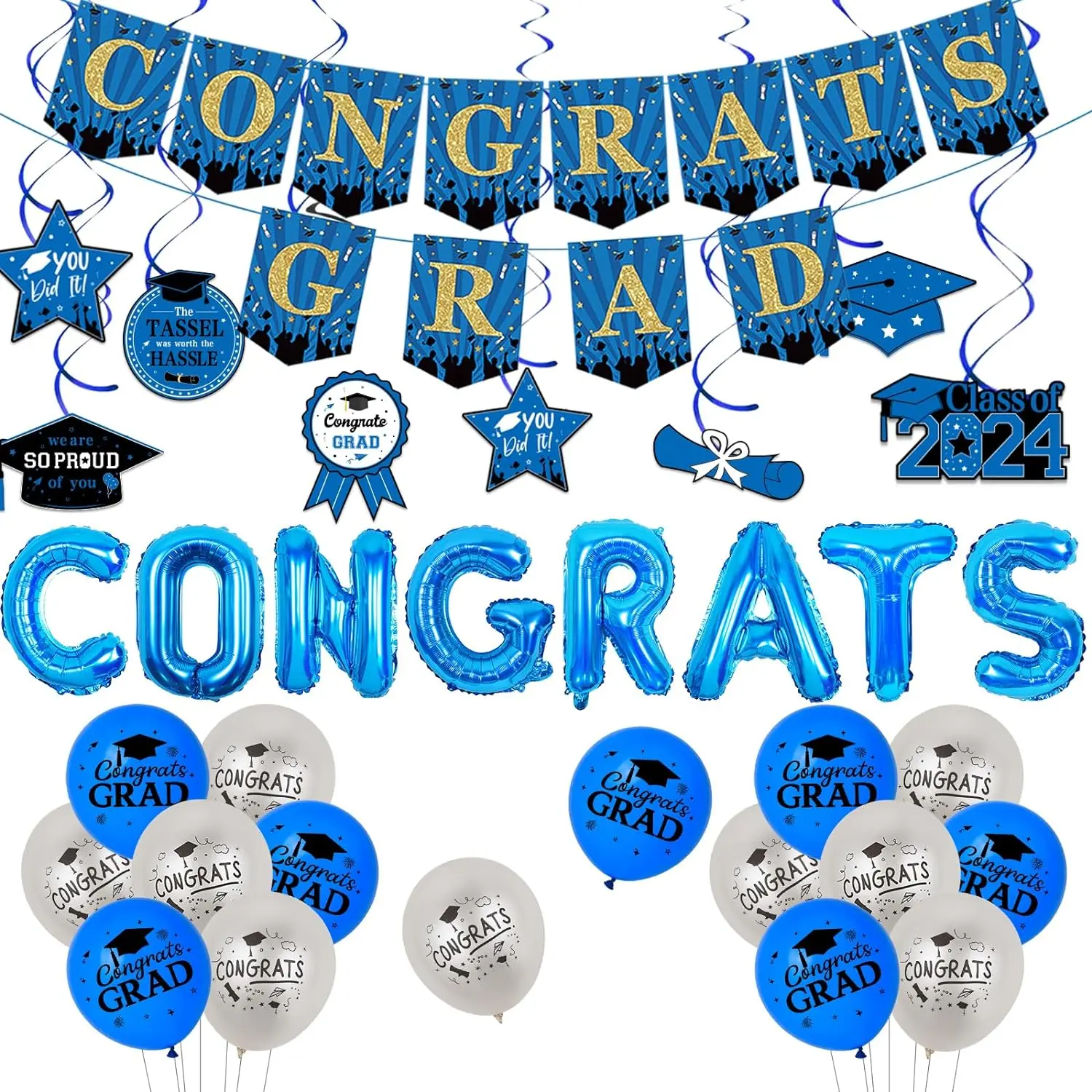 

2024 Graduation Decor Congrats Grad Banner Hanging Swirls Foil Balloon Class of 2024 Congratulations Graduation Party Supplies