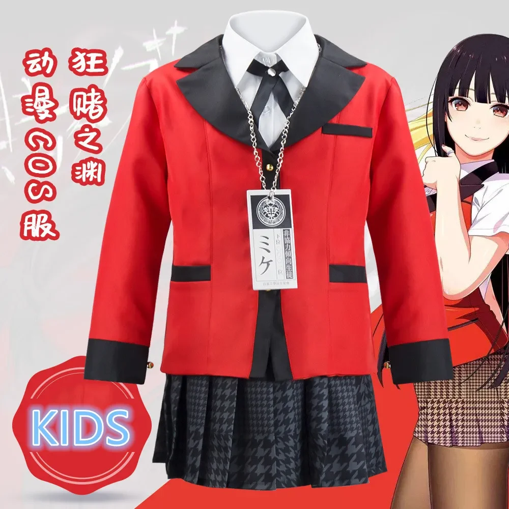 

Kids Anime Cosplay Costume Kakegurui Yumeko Jabami Japanese School Girls Uniform Set Jacket+Shirt+Skirt+Stockings+Necklace