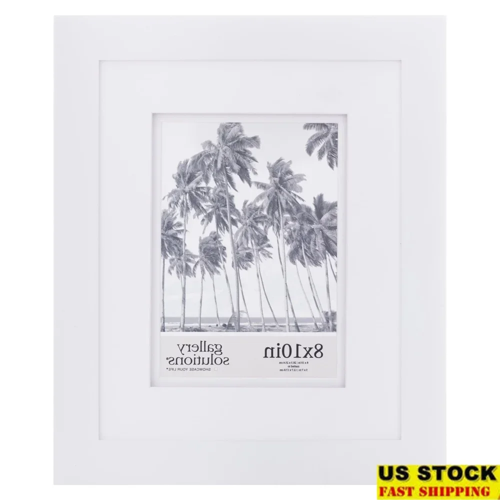 

8x10 White Frame Double Mat Wall Tabletop Display Airfloat 5x7 Photos Durable Wood Versatile Mounting Options Easy Open Tabs