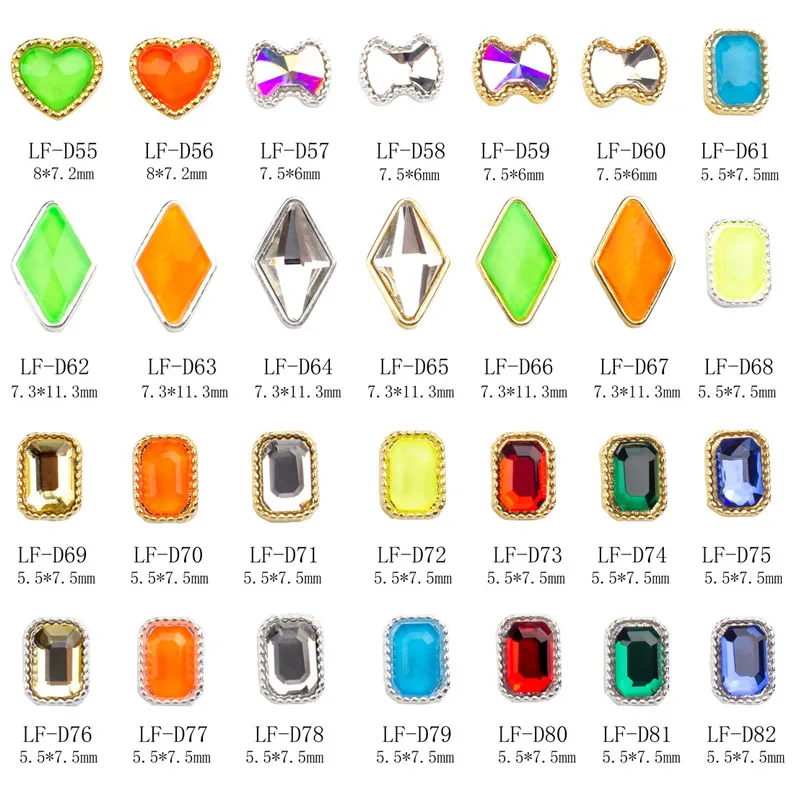 

10PCS/Pack Nail Charms Rhinestone Fluorescence Crystal Flatback Fingernail Jewelry Parts Heart Diamond Rectangle Manicure Parts