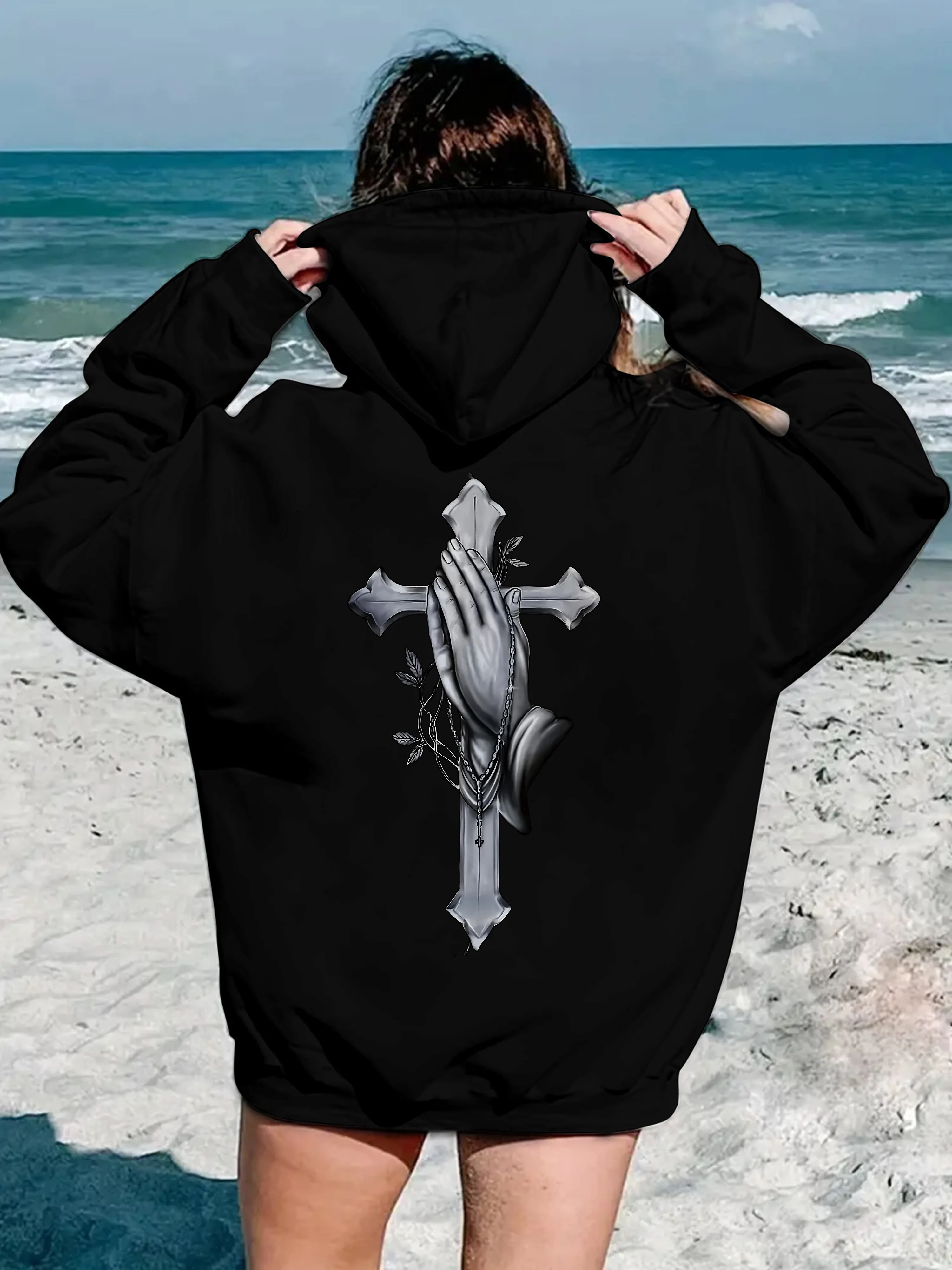 

Cross Graphic Printing Autumn and Winter Cotton Men's and Women's Hoodies Casual Outdoor Street Sports Loose Training Brand