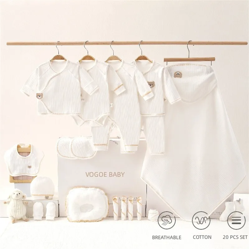 

20 PCS Newborn Clothes Baby Gift Pure Cotton Baby Set Cute Bear 0-3 Months Spring and Autumn Kids Clothes Suit Unisex No Box