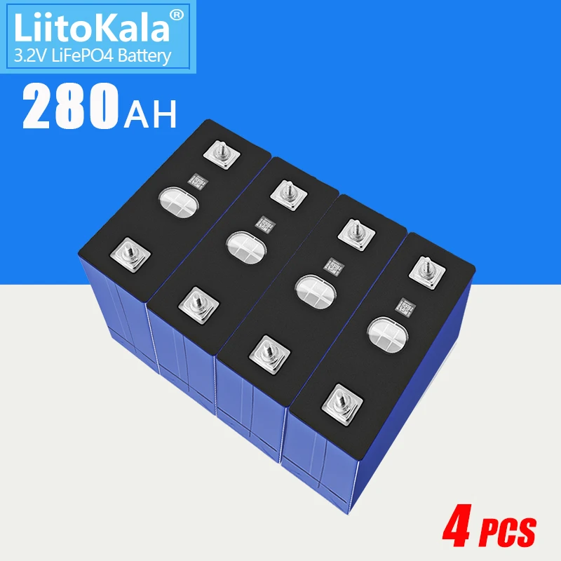 4PCS LiitoKala 3.2V 280Ah Cells Brand New 48V Lifepo4 280Ah Battery Grade A 12V 48V 24V Rechargeable Battery Pack with Busbars