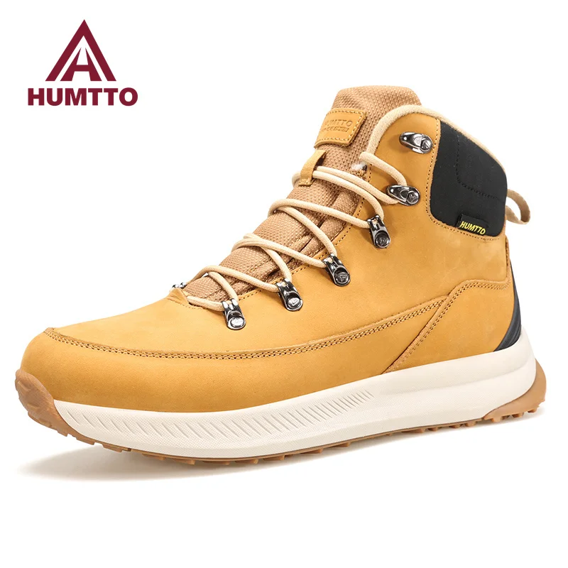 

HUMTTO Luxury Designer Men Boots Leather Winter Platform Shoes for Mens Waterproof Black Rubber Snow Ankle Boots Work Sneakers