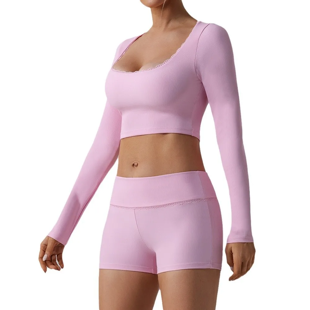 

Pad 1/2PCS Lace Women Yoga Set Gym Workout Clothes Female Push Up Bra High Waist Leggings Fitness Sportswear Sports Suits