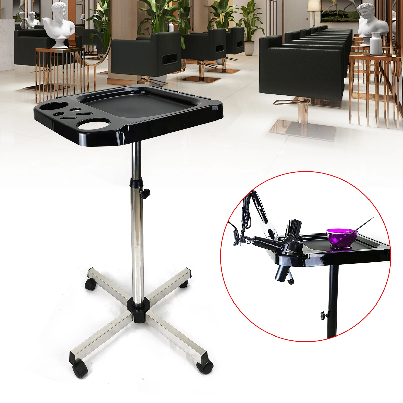 Premium Hair Salon Spa Instrument Salon Tray W/Accessory Caddy Tattoo Rolling Tray Station Adjustable Height Trolley Beauty Tool