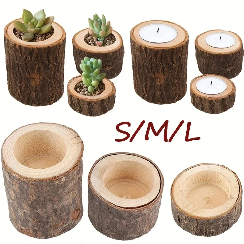 Wood Timber Pile Candle Holder Stand Log Candlestick Succulent Plants Flowerpot Candle Holders Ornament Decor Candlestick Altar