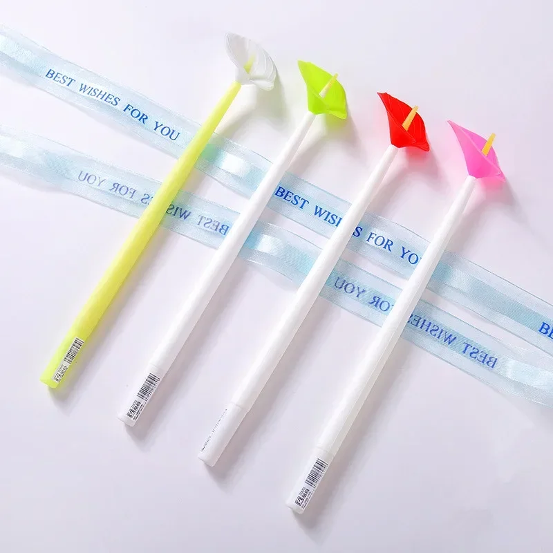 

24PCS Gel Pens Black Water-based Pen for Finger-palm Flower-shaped Student Stationery Kawaii School Supplies B