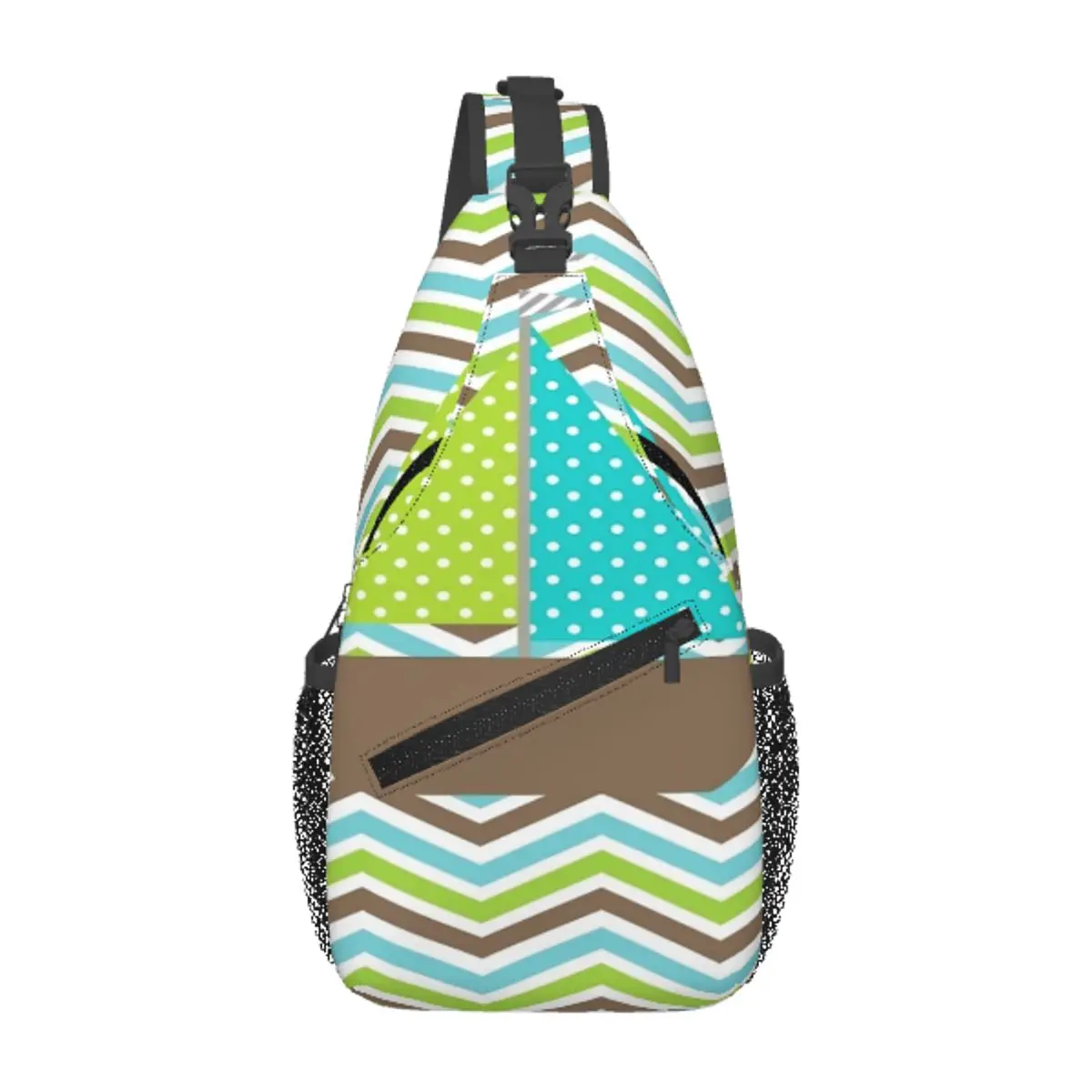 

Polka Dotted Sailboat On Chevron Chest Bag Retro Polyester fabric For Office Cross chest bag Customizable