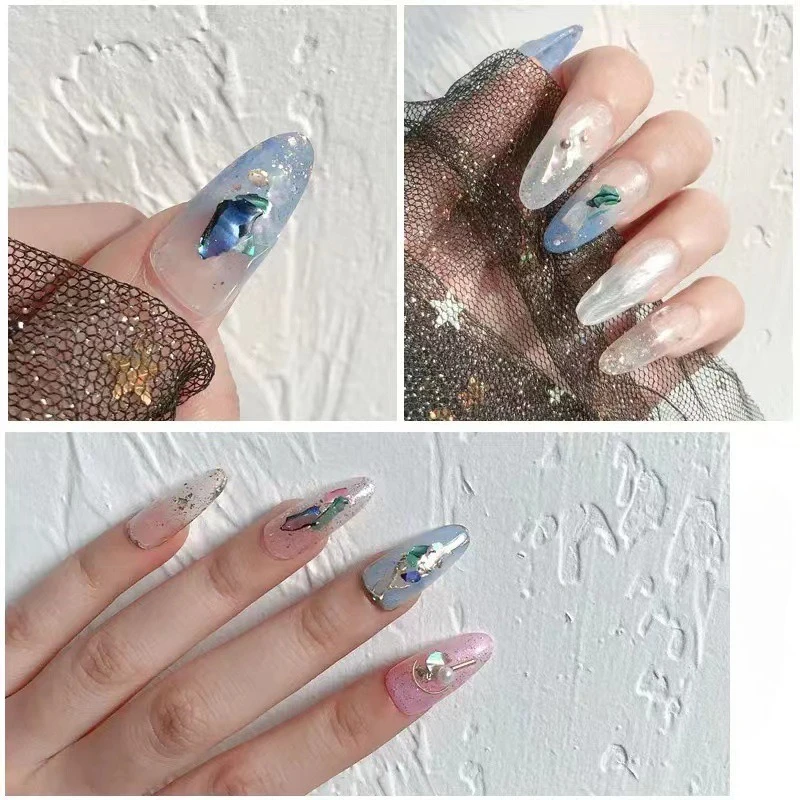 อุปกรณ์ตกแต่งเล็บรูปทรงหอยนางรมขนาดใหญ่ สำหรับงานศิลปะบนเล็บผู้หญิง ลายเปลือกหอยธรรมชาติไล่เฉดสี บางเฉียบ ระยิบระยับ รูปทรงไม่สม่ำเสมอ