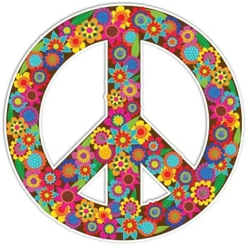 

TXCT Personality Peace Sign Decal Floral Colored Hippie Decal Laptop Window Car Scratch Vinyl Decal Trim, 13cm