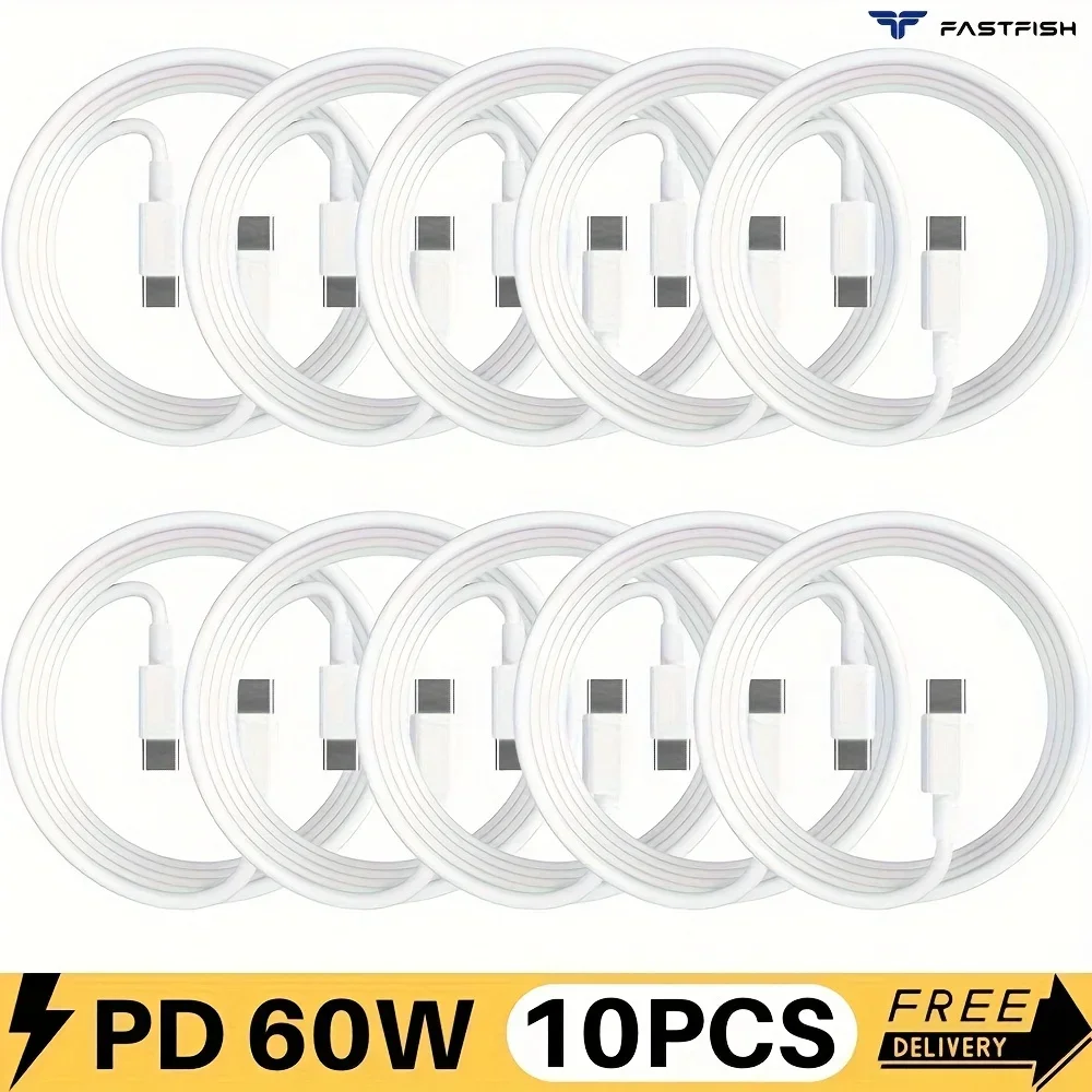 

FastFish 10pcs 60W USB C Type-C Cable Fast Charger Cord 3ft for Android Macbook Lot