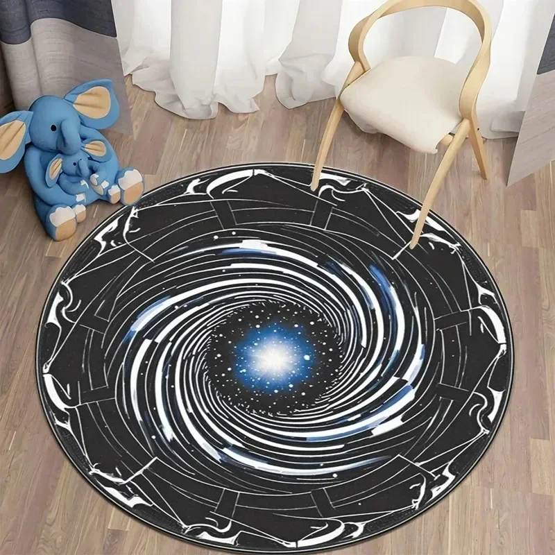 

Galaxy Vortex Holographic Round Rug – Sci-Fi Inspired Floor Mat for Game Room, Desk & Chair Area