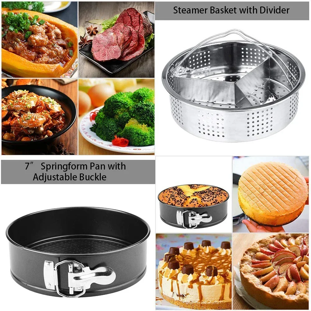 18 Pieces Pressure Cooker Set Fit for Instant Pot / 8Qt 2 Steamer Baskets Springform Pan Stackable Egg Steamer Rack Egg Beater