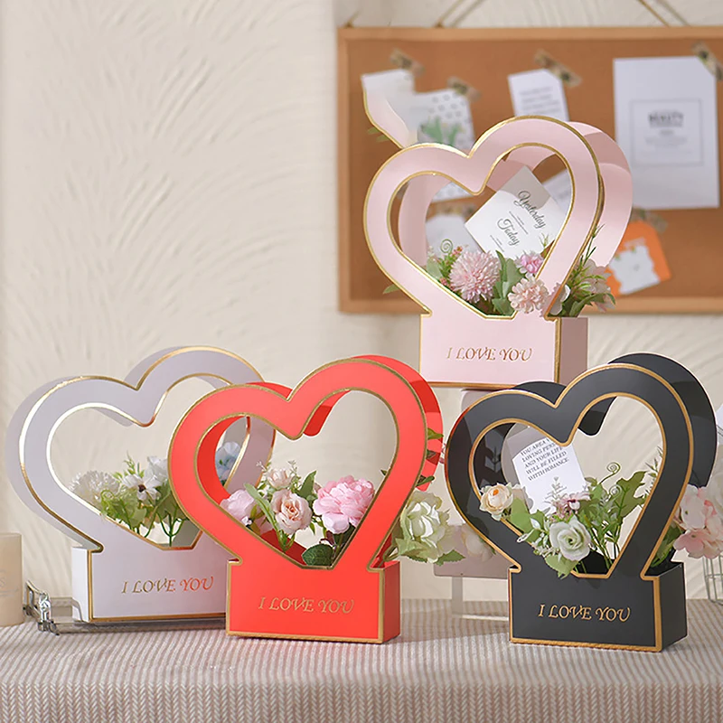 

1Pc Portable Flower Basket Rose Flower Wrapping Box Gift Bag For Wedding Birthday Christmas Party Flower Bouquet Decor Supplies