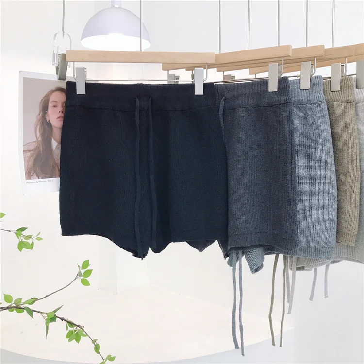 8199 pantalones cortos de cinco puntos de corte en A para mujer, holgados, de punto grueso, con cintura elástica, para cubrir la cintura, adelgazantes