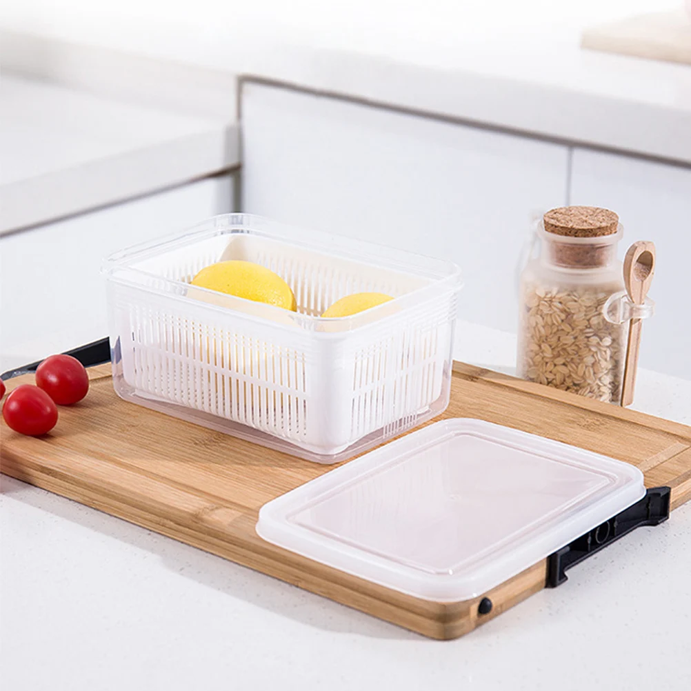 

Refrigerator Sealed Box Premium Material Fruit Vegetable Bread Containers Drainer Board Transparent Easy Clean Kitchen