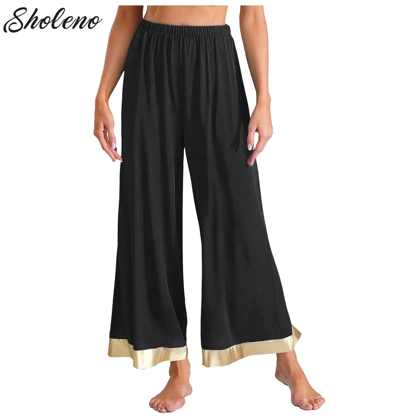 

Metallic Trim Dance Pants for Aduts Women Modern Ballet Dance Stage Costume Contemporary Lyrical Long Wide Leg Dance Trousers