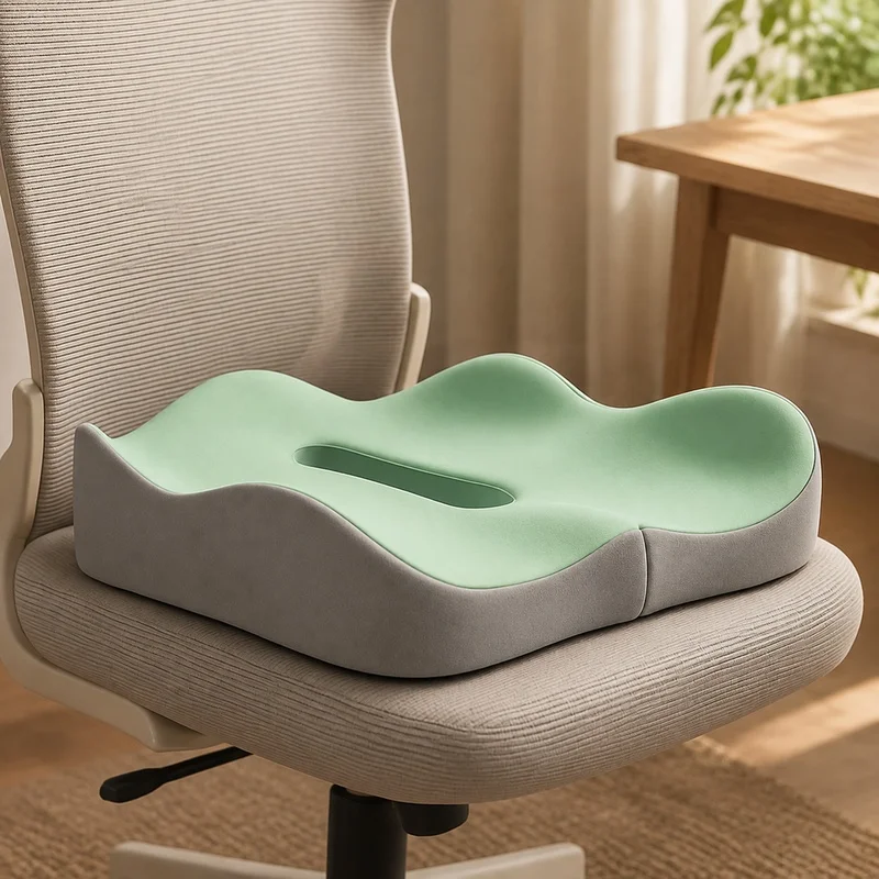 Light Green and Grey 3D Memory Foam Cushion with Washable Polyester Cover for Office and Vehicle Seating
