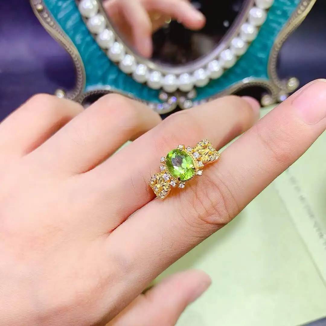 KJJEAXCMY high-grade Jewelry Natural Women's Peridot Ring S925 Silver Colorful and splendid Crystal pure fire flash explosion