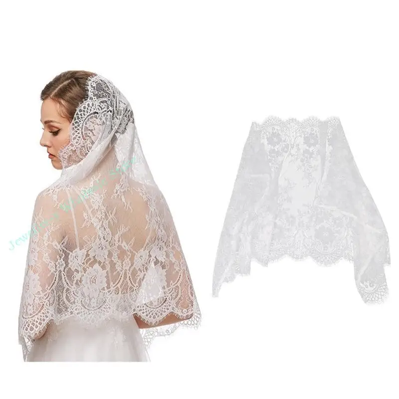 

R7UF Lace Floral Church Veils for Head Covering Latin Mass Mantilla Veils Women Scarf