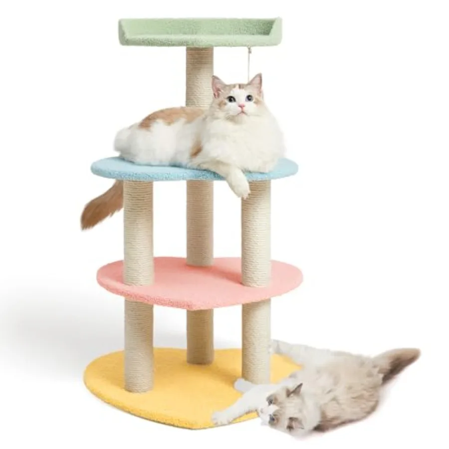 Multi-Level Cat Tree with Jute Scratching Posts and Sweetheart Platform for Indoor Cats 38.6'' Pink Activity Center Furniture f