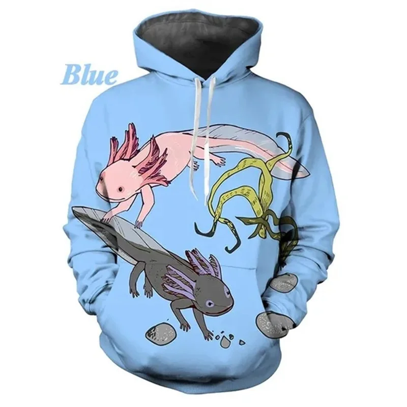 

New Winter 3D Cute Animal Axolotl Printing Hoodies For Men Cynops Pogona Vitticeps Graphic Hooded Hoody Kid Funny Pullovers Tops