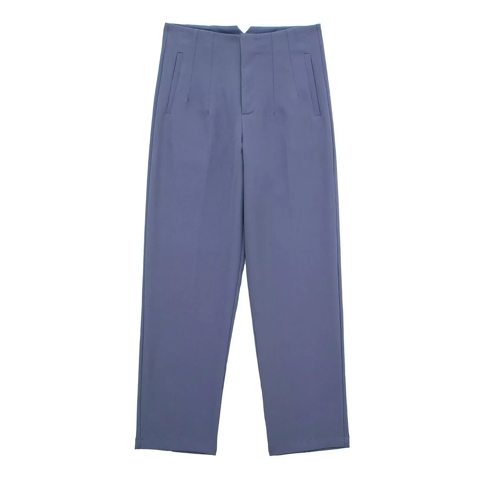 Straight Leg Pants High Waist Full Length Vintage Trousers for Women - Blue Grey