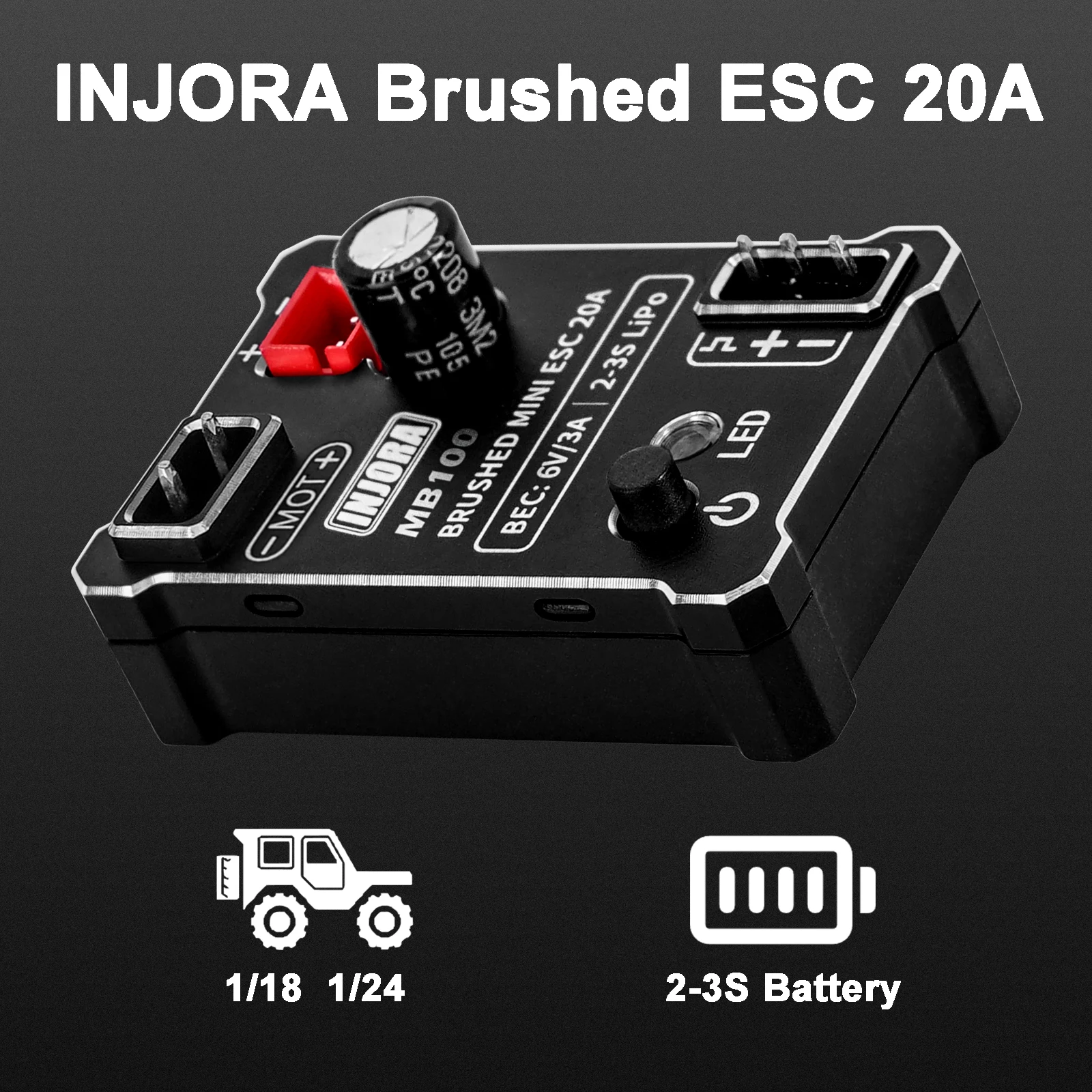 INJORA-Mini ESC cepillado MB100-R80 20A para 1/24 1/18 RC Crawler SCX24 AX24 TRX4M FCX24 FCX18