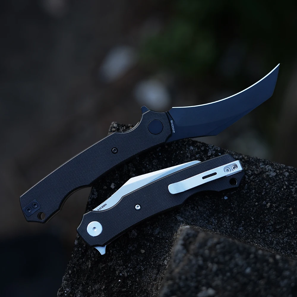 Shooziz-HAN308، سكين بيكال قابل للطي منقار الصقر للرجال EDC، شفرة زعنفة فولاذية 3.15 بوصة 14C28N، مقبض Ultem/G10 مع مشبك جيب