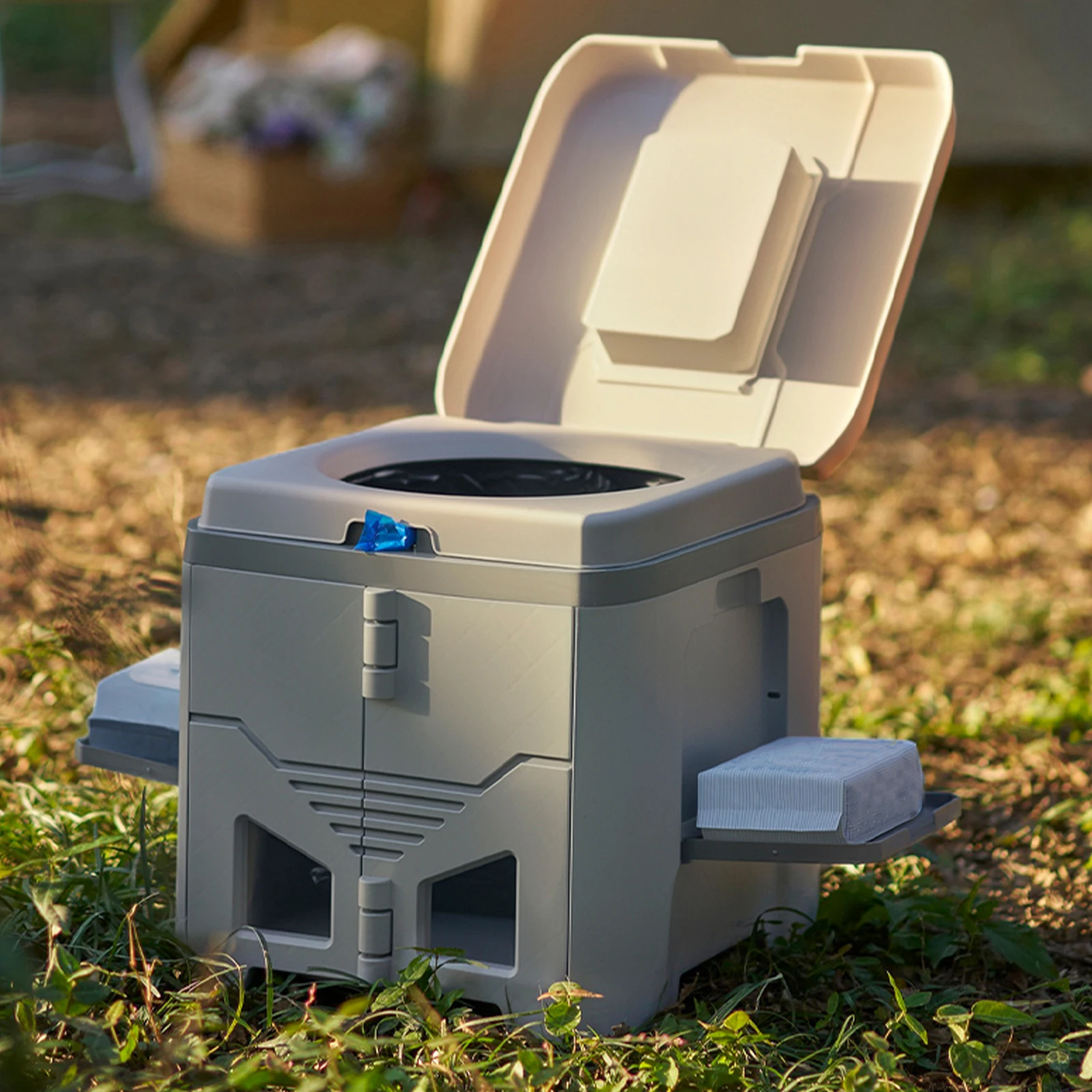 Zusammenklappbare Reisetoilette mit Deckel, Camping-Toiletten, wiederverwendbar, 150 kg Tragfähigkeit, für Zelt, Wandern, Bootfahren, lange Roadtrips – Detail 5