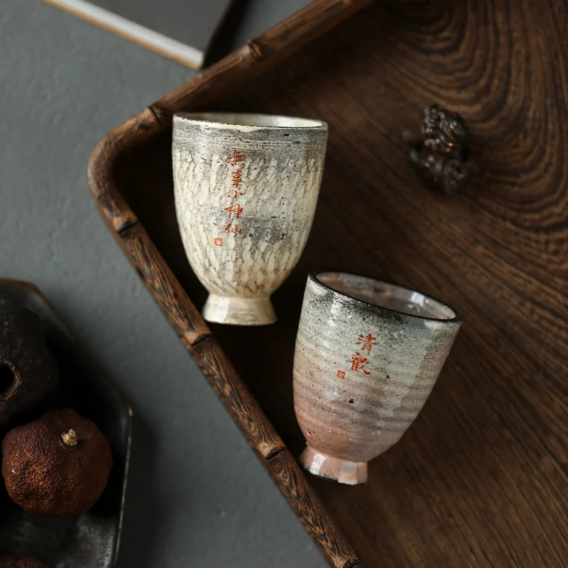 ★High-Foot Pearl Firewood Hand-Painted Dunhuang Cup Jingdezhen Handwritten Rock Mine Master Cup Handmade Kung Fu Tea Cup