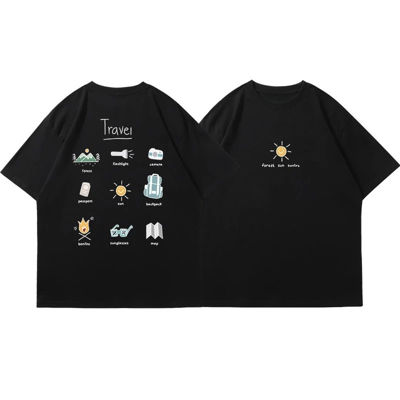 2026 Korean Camping Outdoor Short-sleeved Back Printed Half-sleeved Men and Women Round-neck Casual Sports T-shirts for Summer