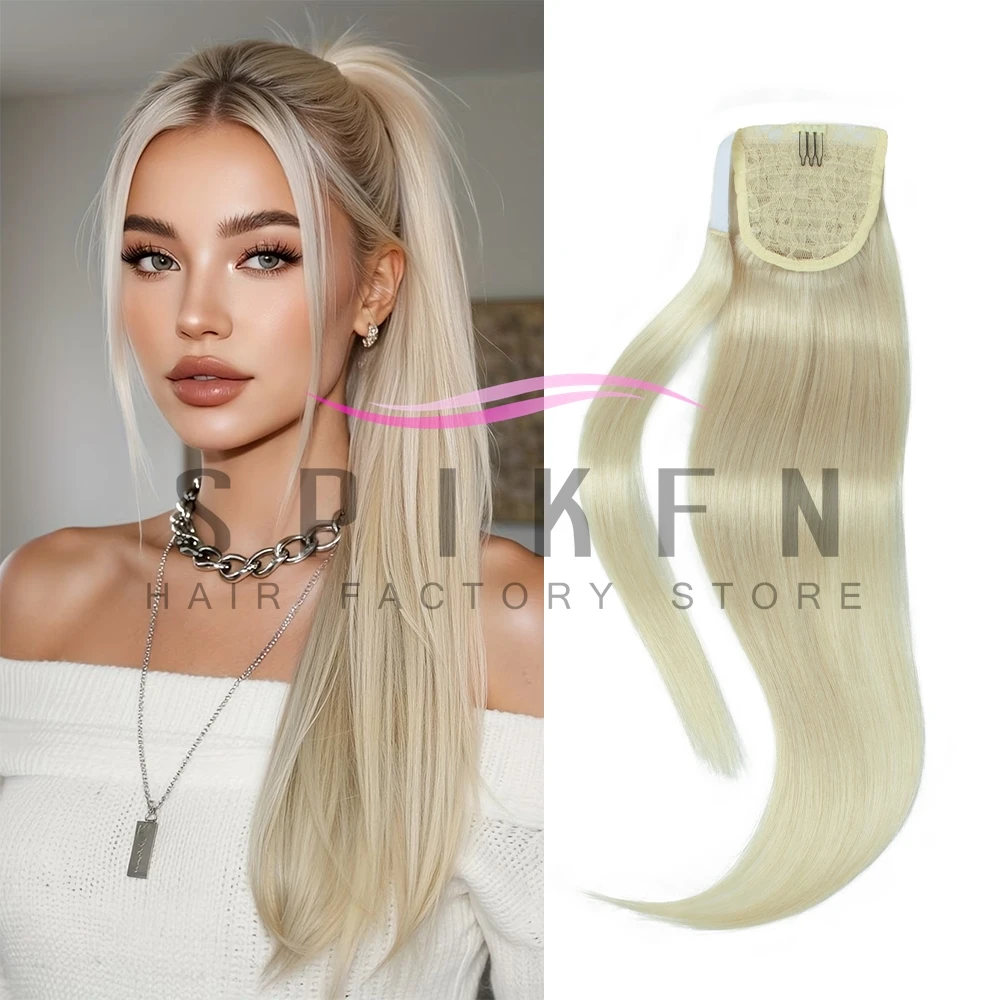 Blonde Straight Human Hair Ponytail Extensions Straight  40g-60g  Virgin Natural Brazilian Remy Wrap Clip In Hair Extensions