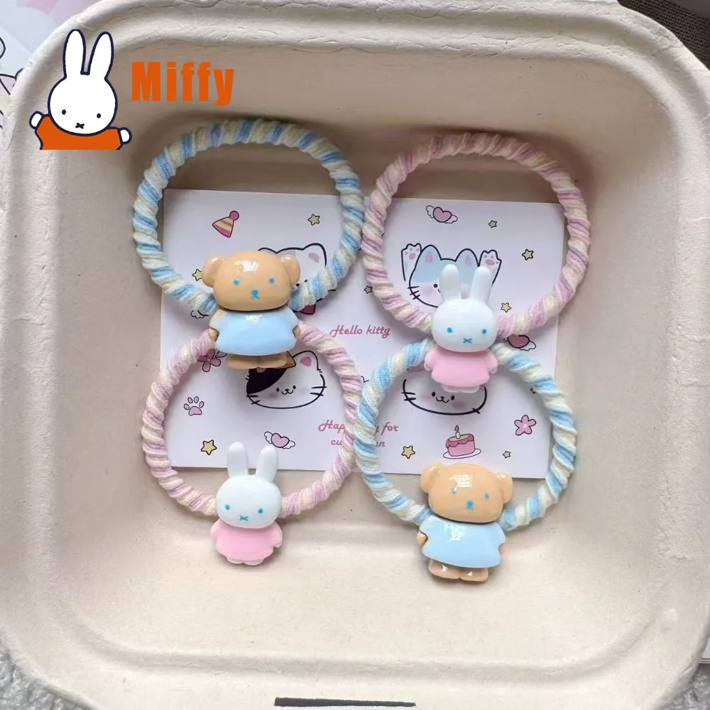 Kawaii Miffy Hair Ties Cute Rabbit Elastic Bands Hairbands Ponytail Holders Braids Accessories Women Wristbands Birthday Gift