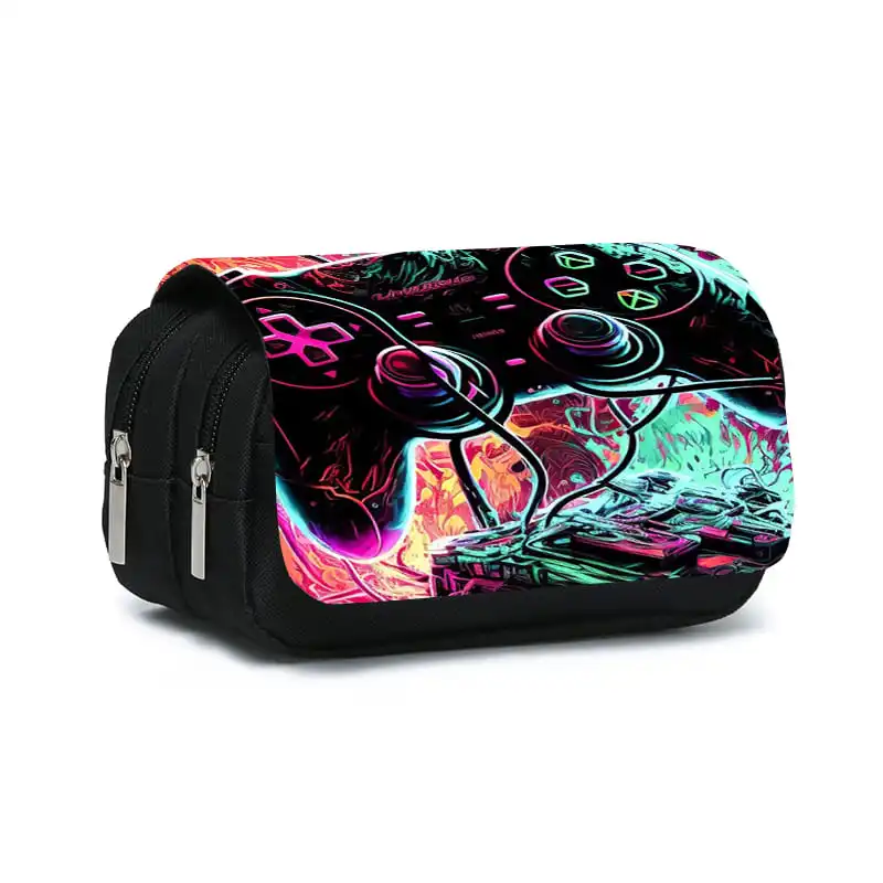 Game Controller Double Layered Flip Pen Case For Boy And Girls Best Gifts 2D Cartoon Pencil Pouch School Pencil Bag For Children