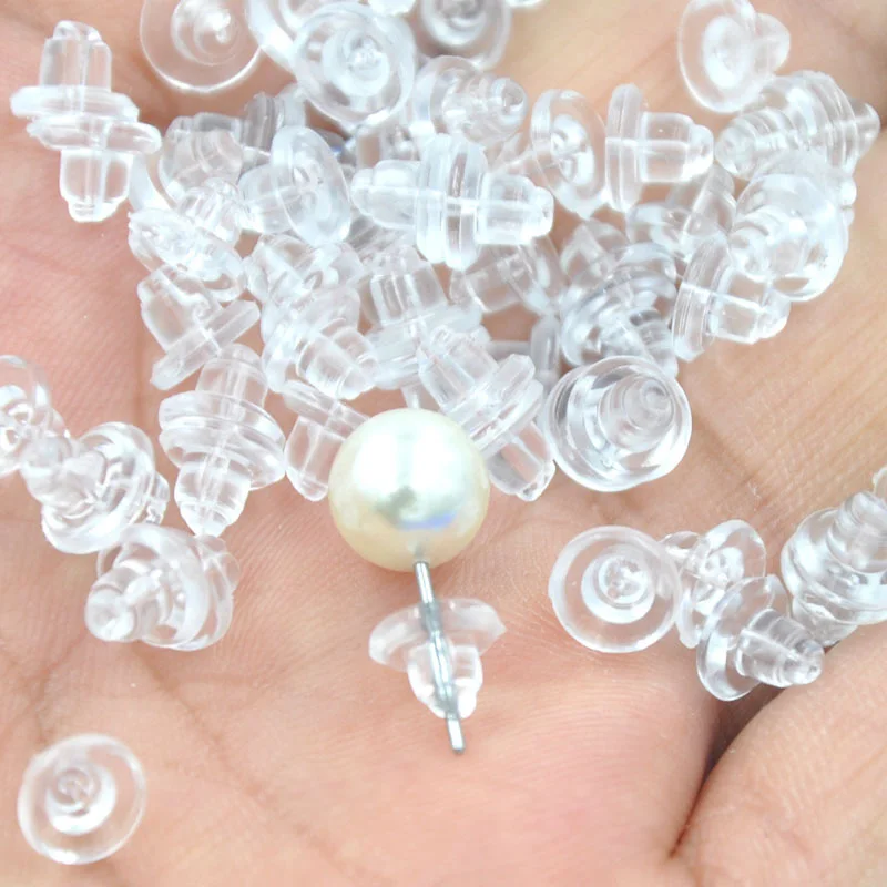 100-200Pcs przezroczysty spodek kolczyk korki gumowe duży kolczyk powrót zatyczka do uszu zablokowane dla DIY akcesoria do wyrobu biżuterii