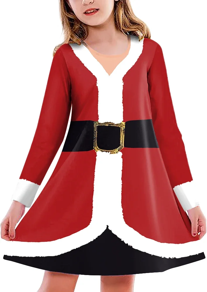 Christmas Costumes Matching Clothes Santa Dress Cosplay Snowman Printed Dresses Christmas Women Girl Fancy Dress